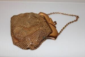 Vintage Whiting and Davis Gold Mesh Classic Handbag Purse 1940s Art Deco